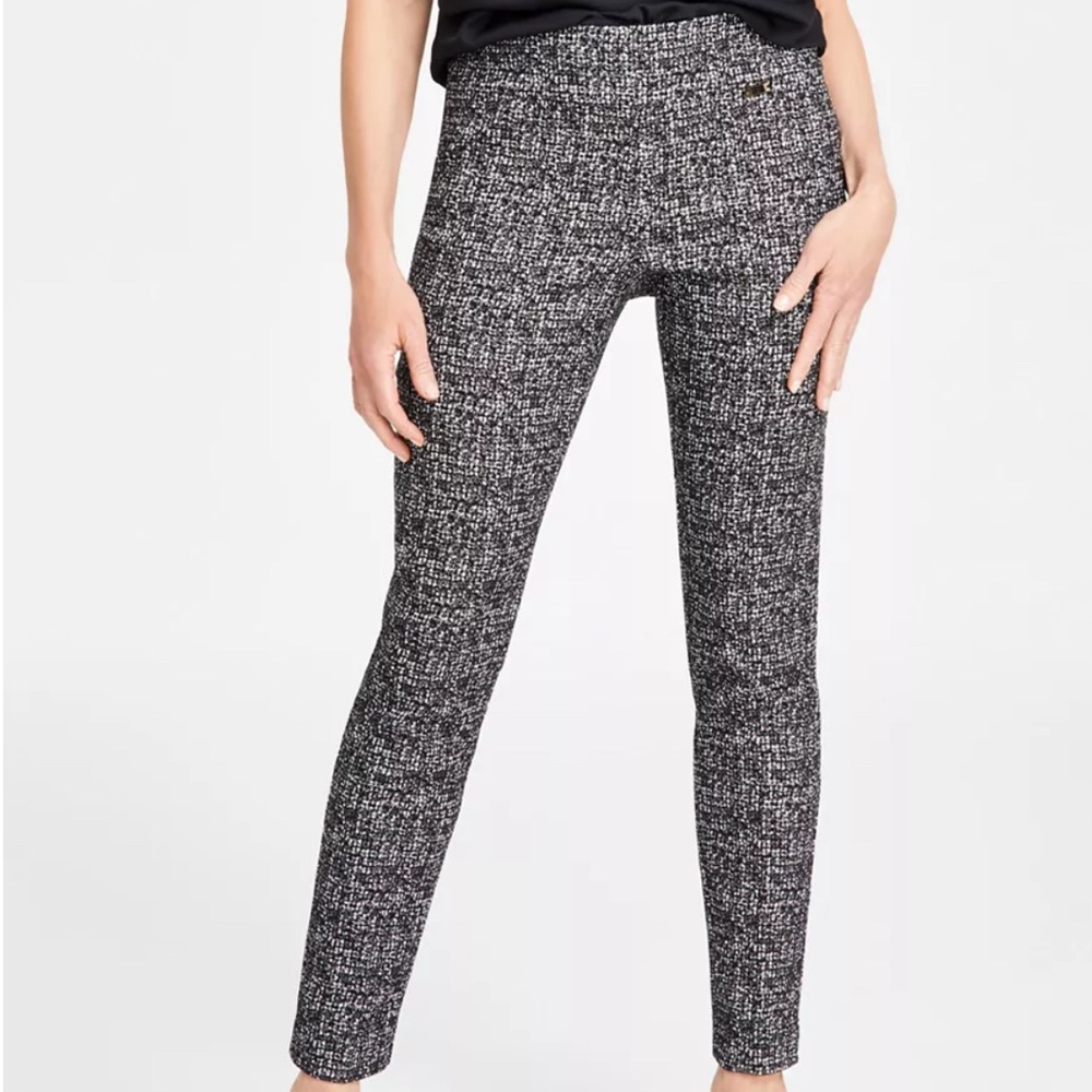 I.N.C. Petite Mid-Rise Pull-On Jacquard Bengaline Skinny Pants